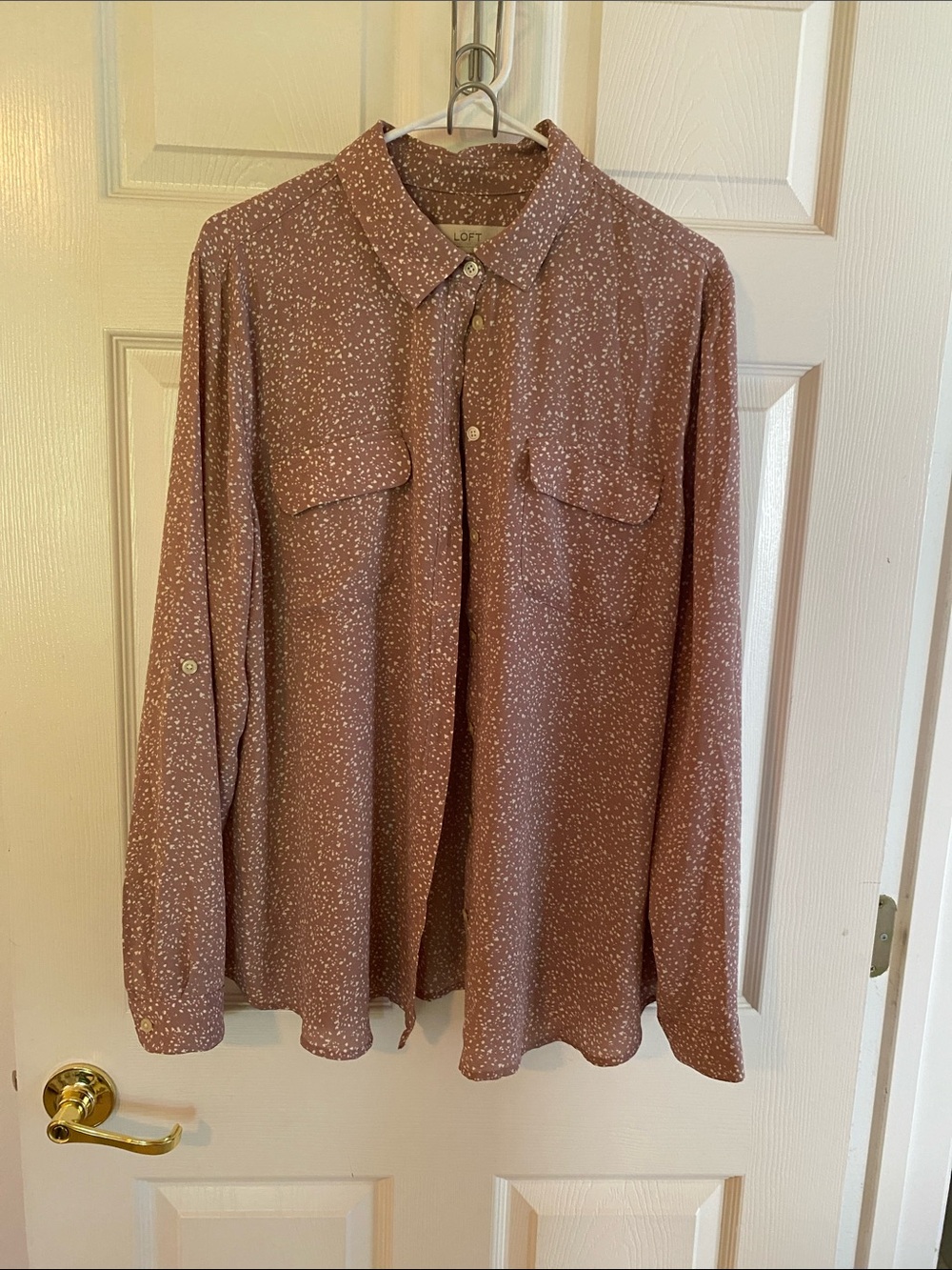 LOFT Dusty Mauve Dot Button-Front Shirt